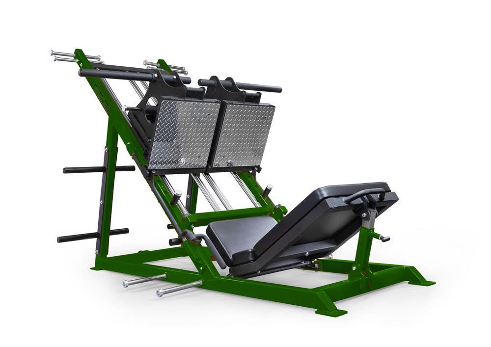 Green and black gym machine on a white background