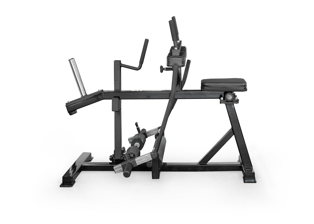 plate loaded seated calf raise black side view