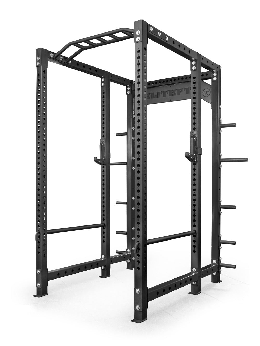Black power rack on a white background