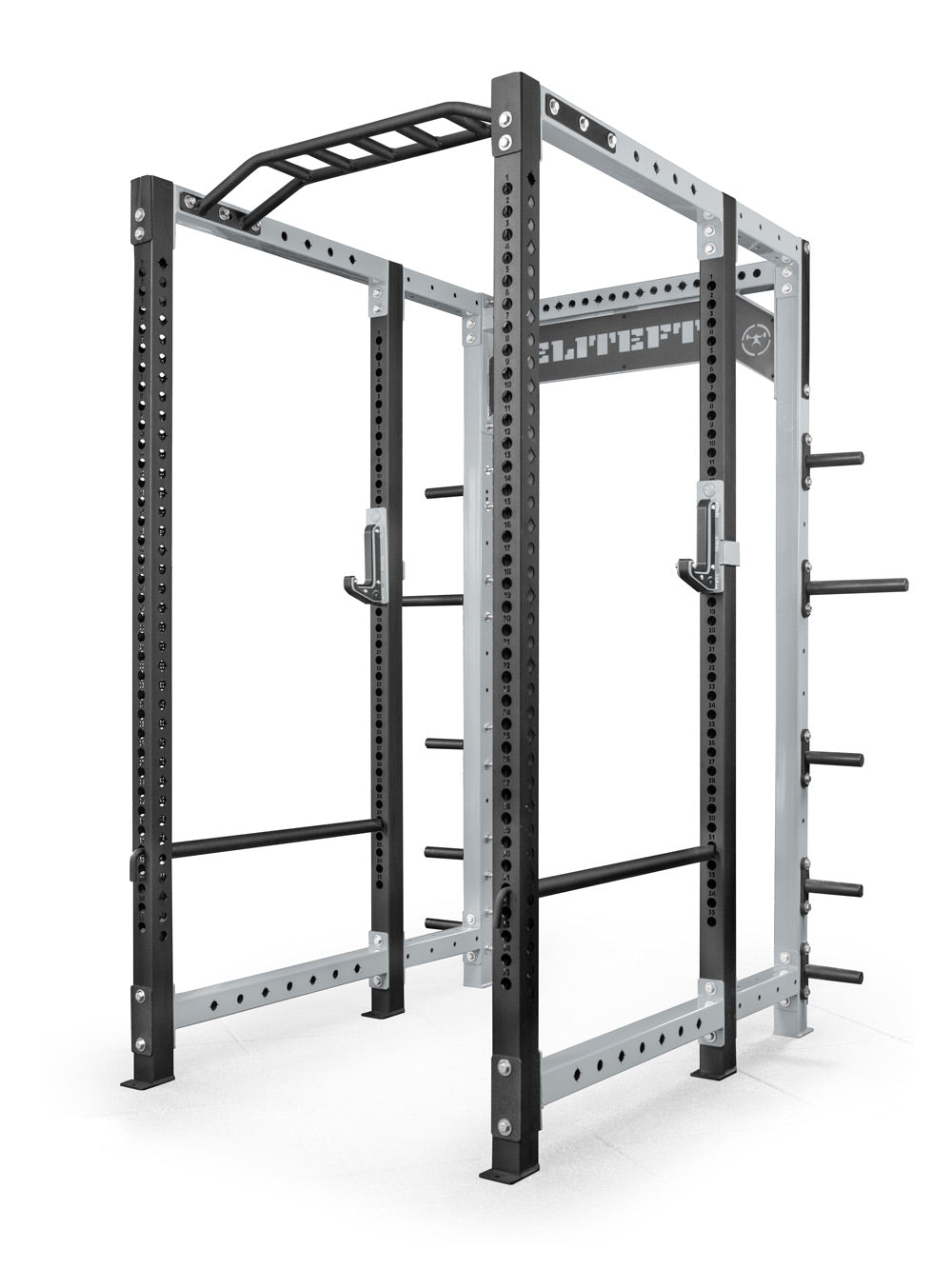 Metal power rack with 'Lifefit' branding on a white background