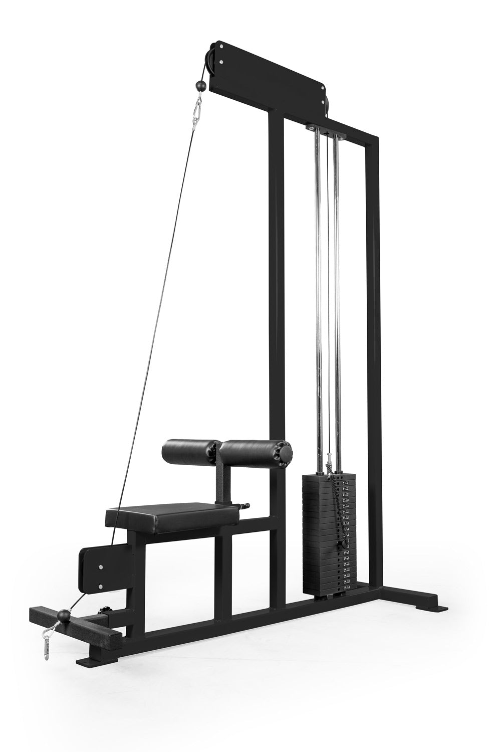 Black cable machine gym equipment on a white background